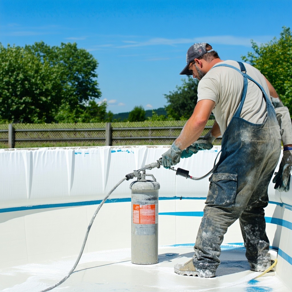 spraying plaster on a pool
